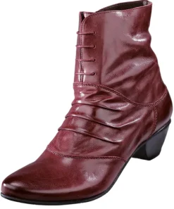 Bordofarbene Stiefelette mit Zierfalten