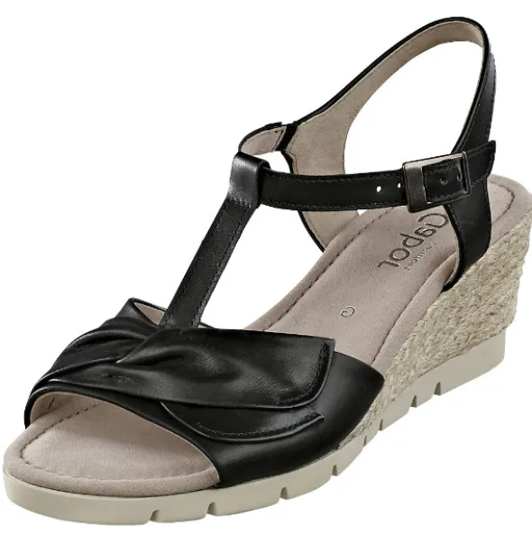 Keilsandalette mit aufgesetzter Lederschleife
