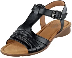 Sandalette mit gerafftem Vorderblatt und Zierschließe am Klettverschluss