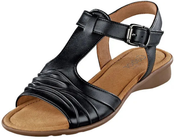 Sandalette mit gerafftem Vorderblatt und Zierschließe am Klettverschluss
