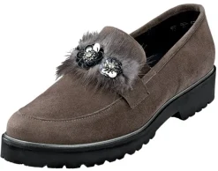 Slipper mit Fellzierstreifen und Paliettenblümchen